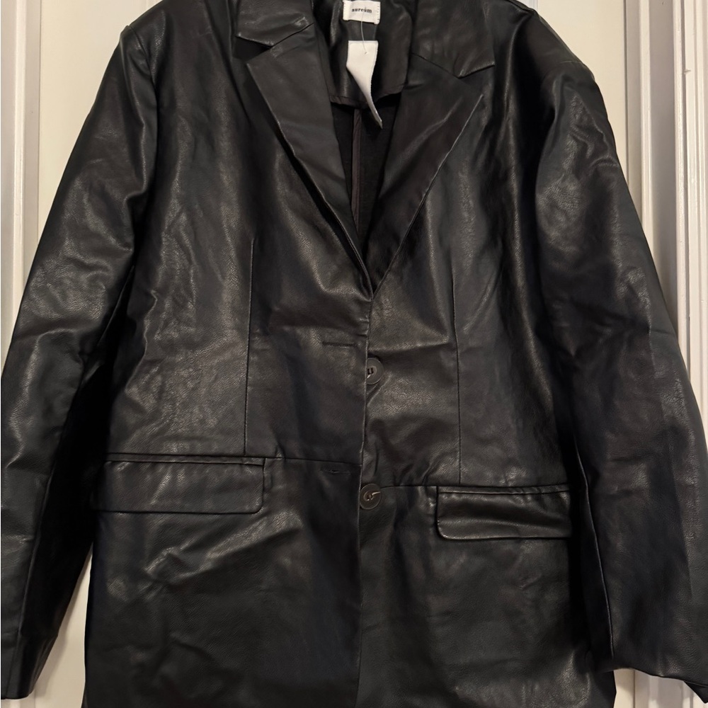 Black Faux Leather Blazer
